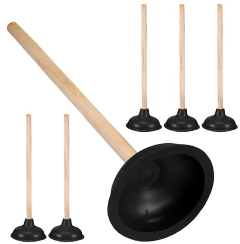 Lallisa Robuster WC-Saugglocke mit 45,7 cm langem Holzgriff, Saugnapf, Gummi, WC-Saugglocke für Badezimmer, starker Waschbecken, Kolben zur Befestigung verstopfter Toiletten, Abflüsse (schwarz), 6