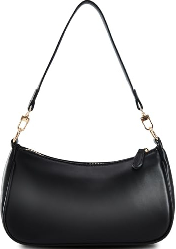 Small Cresent Shoulder Bags Crossbody Purses for Women Vegan Leather Handbag Clutch Hobo Purse (Black)