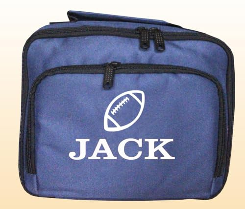 PROSTYLE SPORTS Personalised Lunch Bag Childrens School Insulated Snack Box for Kids Boys and Girls (Navy (Rugbyball))