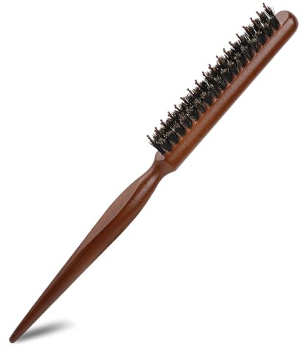 Boar Bristle Teasing Brush, Hair Teasing Brush for Women Back Teaser Brushes with Rat Tail Handle Nylon Bristle Comb Curl Teaser Comb for Smoothing and Styling Thin & Fine Hair to Create Volume