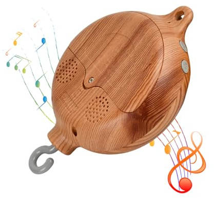 Baby Mobile Spieluhr, Holzoptik Elektrisch Baby Spieluhr, Music Box Bettglocke, Babybettwäsche Rotierende Musik-Mobile Spielwerk, Bettglocke Anhänger Babybett Deko ohne Batterie