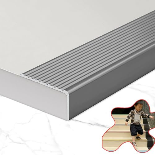 ZIUSFAC 5PCS Treppenkantenprofil Aluminium Treppenkante L-förmige Eckschutzprofil rutschfeste Stufenkantenprofil Breite 5cm Treppenprofil Winkelprofil Für Treppenkanten(Gray,50cm-20)