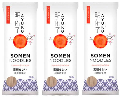 Fideos Somen Japoneses Finos 300 g Pack 3 Bolsas Noodles de Trigo Cocción Rápida para Sopas Salteados y Ensaladas Frías