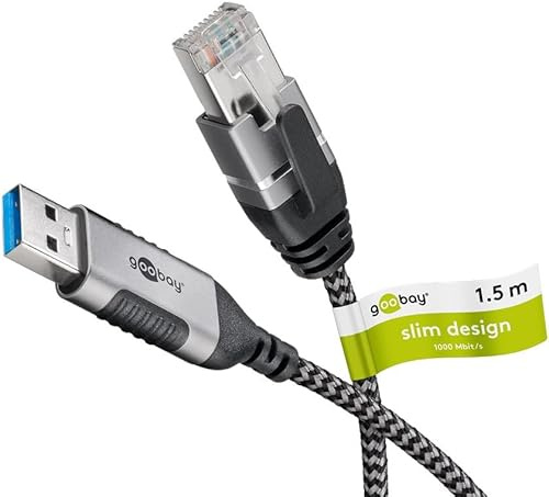 goobay USB-A 3.0 a RJ45 Ethernet CAT 6 cable Slim/cable adaptador/conexión a Internet por cable estable con router/conmutador de red/adaptador USB a RJ45 / 1 Gbit/s / 1,5m / 74394