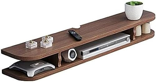 Meuble TV flottant avec étagère en bois à 2 couches et trou pour fil de fer, console multimédia pour maison, restaurant, hôtel, finition noyer, 60 cm