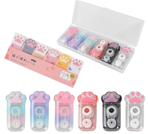 6 Pezzi Carino Gatto Artiglio Mini Correttore a Nastro, 6MX5Mm Zampa di Gatto Carina Nastro Correzione Scrittura, Correction Tape Bianchetto Nastro Correttivo per Cancellare per Scuola Ufficio