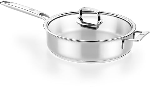 BRA Signature | Guisera con tapa 28 cm, Sin Antiadherente, Acero Inoxidable 18/10, Full Induction, Compatible con todas fuentes de calor, Incluida Inducción, Mango y Asas Acero Inoxidable