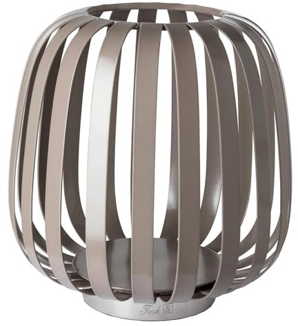 Fink MAMBAIA, Windlicht ohne Glas, Eisen, pulverbeschichtet, vernickelt, glatt, Hellbraun, silberfarben, L. 21,5 cm, B. 21,5 cm, H. 22 cm