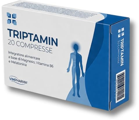Triptamin 20 compresse – Melatonina per Dormire, Pura 1 mg con l- Triptofano, Magnesio, Vitamina B6 – Migliora la Qualità del Sonno – Alta Concentrazione – Vegano – Made in Italy - Vimpharma®