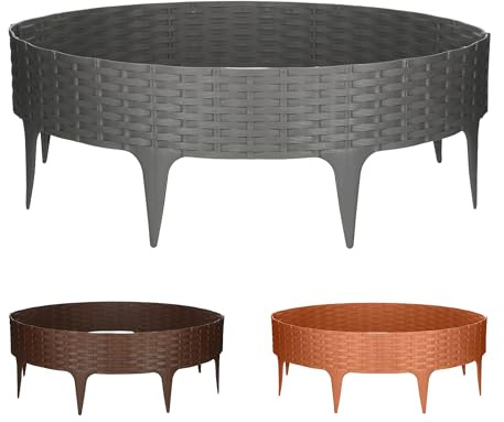 GARDENIX 3.9m Rattanoptik Rasenkante Kunststoff 5 Module - Beetumrandung Garten, Beeteinfassung Grau, Beetbegrenzung, Flexible Blumenbeet Umrandung, Beetzaun, Gartenpalisade Rattan, Beetkanten