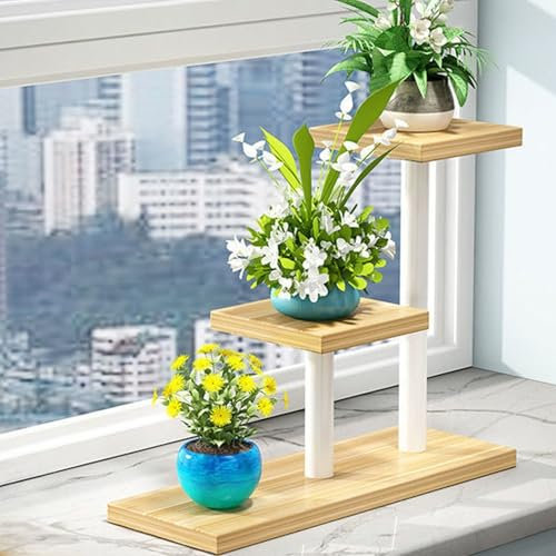 YHXAIQ Pflanzenständer Fensterbank, Mehrstöckig Pflanzenständer Holz, Desktop Plants Holder Pot, Fensterbank Blumenständer fur Indoor Balkon Wohzimmer Outdoor Dekor, Abnehmbar(White1)