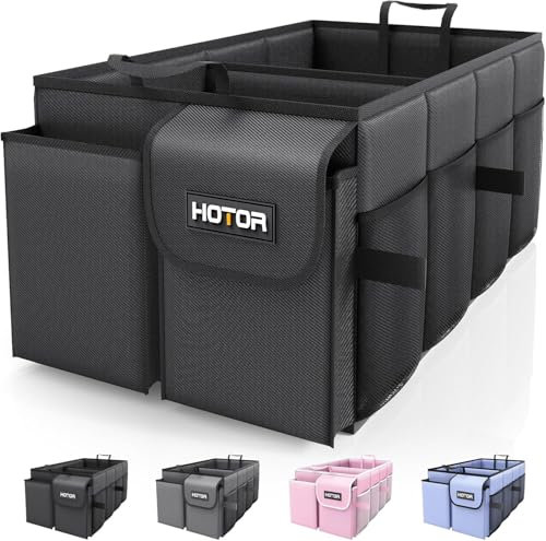 HOTOR Car Boot Oganiser - Large-Capacity Auto Trunk Organizer Collapsible Multi Compartments, Foldable Boot Storage for SUVs, Sturdy Car Accessories for Men Camping Tools, Black, 54.0 × 32.0 × 27.0 cm