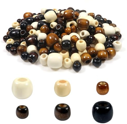 TOAOB Holzperlen mit großem Loch für Haar, afrikanischer Zopf, 5 Farben, bemalt, Holzperlen, Makramee, 3 Größen, für Dekoration, Basteln, Schmuckherstellung, Halsketten, Armbänder, Schmuck