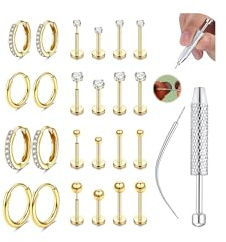 CASSIECA 12Paar Piercing Ohr Chirurgenstahl Ohrringe für Damen Medizinische Creolen Ohrstecker Set für Mehrfachpiercing Helix Tragus Conch Piercings