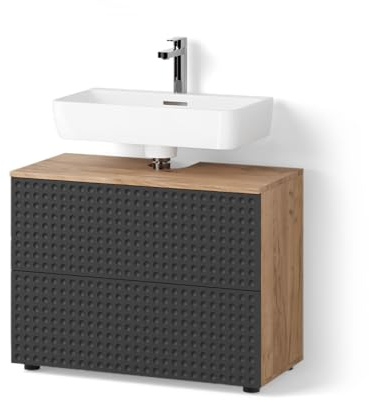 Livinity Waschbeckenunterschrank Ronco, Anthrazit gepunktet, 80 x 58.6 cm mit 2 Schubladen