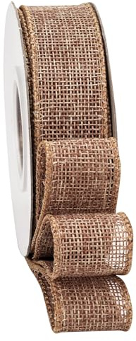 SDZMDL Light Brown Wired Ribbon, Burlap Ribbon with Wire Edge for Mother's Day Decor, Gift Wrapping, Bows, Outdoors Wreath. 1 inch x 10 Yards/Roll.