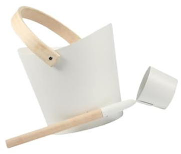 FashionCha Set di accessori per sauna con secchio da 7 l e cucchiaio per bagno turco, bianco con manico