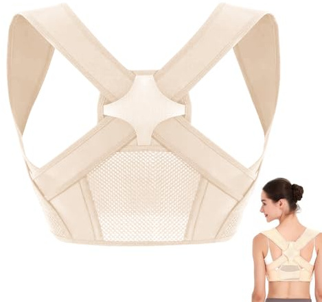 Correcteur de posture dorsal pour homme et femme - Support droit - Bandoulière réglable - Correcteur de posture - Soulage les lombaires et les douleurs aux épaules et au dos - Beige - S/M