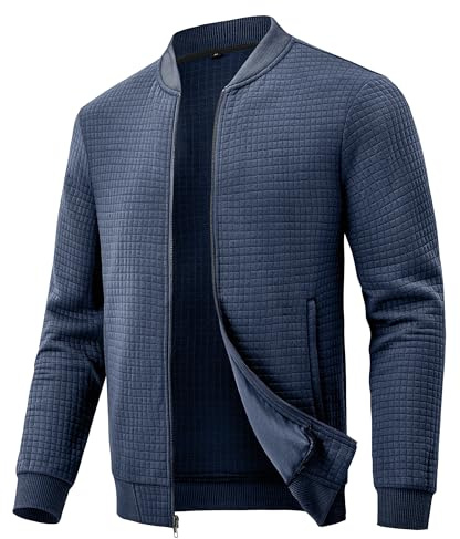 Huayuzh Mens Lightweight Jackets Bomber Smart Jacket Casual Windbreaker Hiking Walking Baseball Outdoor with Zip Pockets Grey Blue L