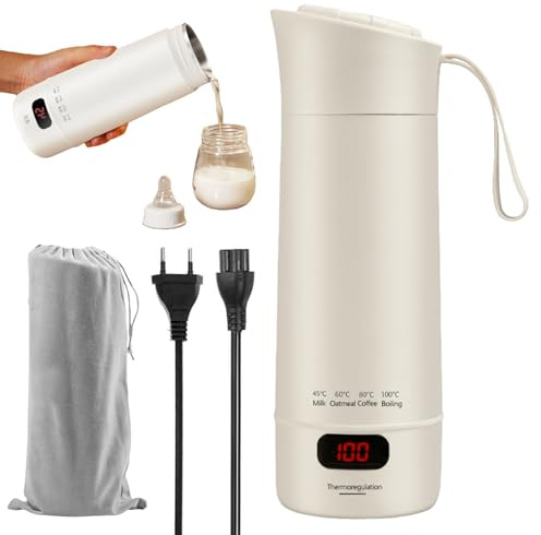 400ML Bouilloire De Voyage, Mini Bouilloire De Voyage, Portable Avec Thermos Chauffant, Portable Électrique Avec Contrôle De Température, Pour Thé, Café, Lait Bébé
