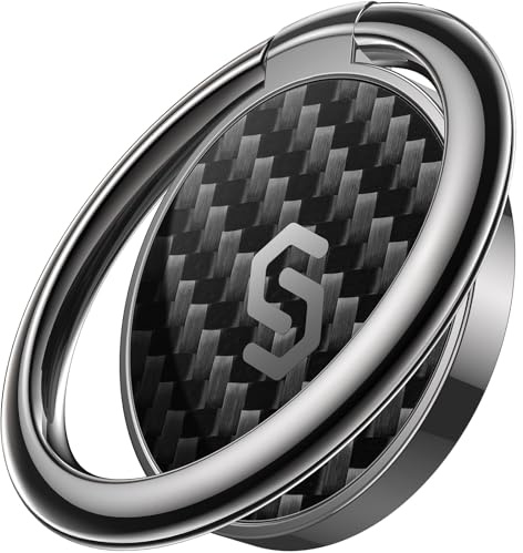 SYNCWIRE Phone Ring Holder, 360° Adjustable Finger Grip, Carbon Fiber Black