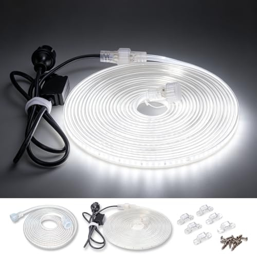 LaapDak LED Baustrahler,LED streifen,15m,220V,230V,IP54, 6500K,Arbeitsleuchte, led lichtschlauch, Baustellenlampe,Bau,Garage,Garten,Innen und Außen