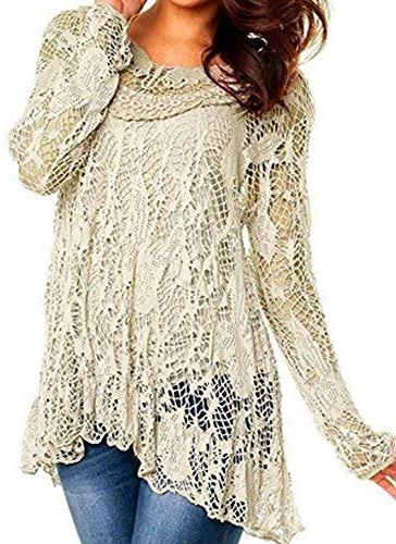 R33 New Womens Ladies Dip Hem Crochet Mesh Tunic Plus Size Dress Vest TwinTop (UK12, Stone)