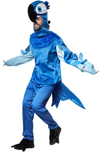 dressforfun 900543 - Costume Adulti Unisex, Splendida Ara Blu, Cuffia da Pappagallo e Sovrascarpe (165 | No. 302509)