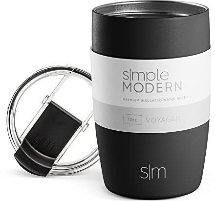 Simple Modern Tazza Termica Caffe con Coperchio a Ribalta | Tazza Viaggio Caffè Freddo Termica in Acciaio Inossidabile Isolata | Regali per Donne & Uomini | Voyager | 350ml | Midnight Black