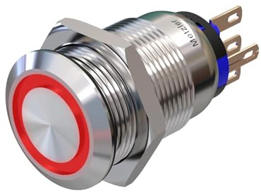Metzler - Drucktaster 19mm - LED Ringbeleuchtung Rot - IP67 IK10 - Edelstahl - Flach - Lötkontakte