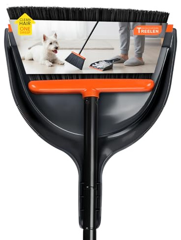 TreeLen Angle Broom and Dustpan Set, Dust Pan Snaps On Broom Handles Orange