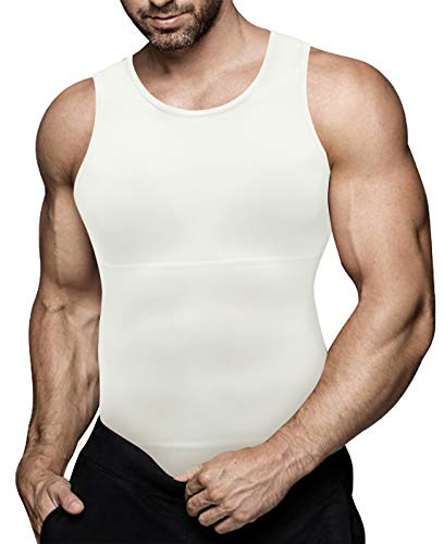 Chumian Maglietta Compressione Uomo Canotta Contenitiva Snellente Intimo Modellante Dimagrante Fascia Pancia Sportivo Fitness Canottiera (Bianco, L)