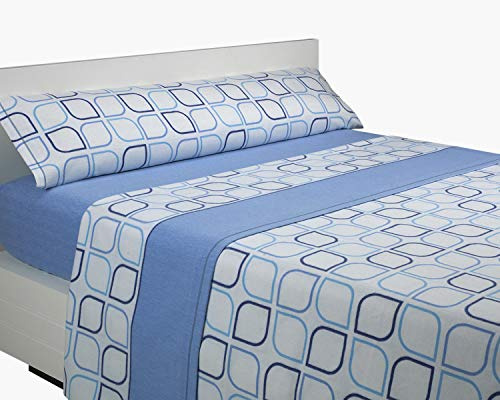 SABANALIA Sábanas Franela Spring Cama 135 Invierno | 3 pieza(s): bajera 135x190/200, encimera 210x270, almohada 155x45 cm. 85% algodón. Color Azul.