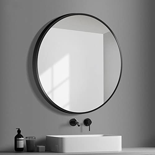 Hosoncovy Runder Spiegel, 30 cm, Badezimmer-Wandbehang, Make-up-Spiegel für Schlafzimmer und Wohnzimmer, Schwarz