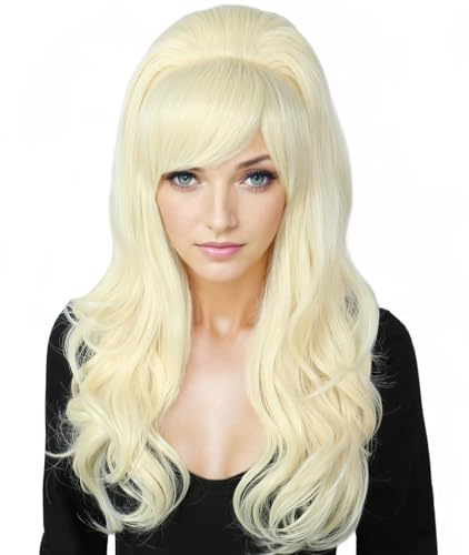Linfairy Long Wavy Blonde Wig Big Bouffant Beehive Wigs for Women Fits de los años 50 de los años 80