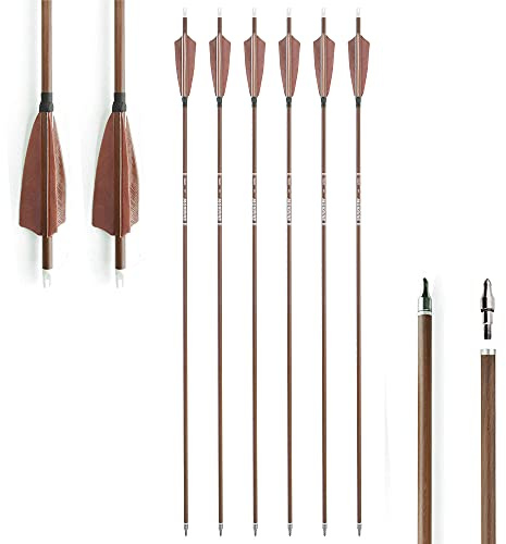 SHARROW 6 Stück Pfeile, 32 Zoll Carbonpfeile Bogenpfeile Jagdpfeile Spine 340/400/500/600 mit 4'' Feder für Bogenschießen, Recurvebogen, Langbogen und traditionellen Bogen