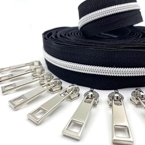 TOUFA Rollo de Cremallera de nailon n. ° 5, rollo de 5 metros con 10 deslizadores de cremallera para bolso, abrigo, equipaje y otros proyectos de costura