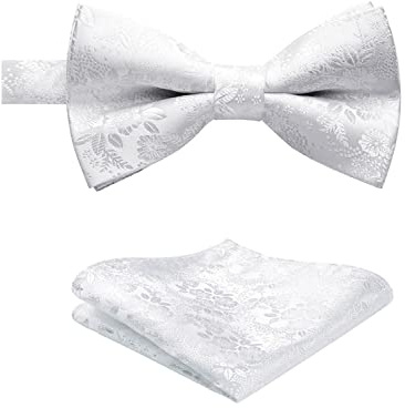 HISDERN Herren Weiß Fliege Floral Paisley Jacquard Verstellbare Fliege Einstecktuch Mit Hochzeit Party