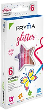 Pryma Pennarelli Glitter – Set 6 Colori Brillanti con Effetto Scintillante | Inchiostro Atossico e Lavabile, Ideali per Disegni Creativi e Decorazioni