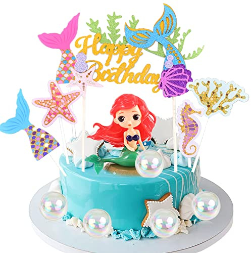 Snowtain 12 Stück Meerjungfrau Kuchen Topper Ocean Kuchendekoration Meerjungfrau Party Kuchendecke Geburtstag Kuchen Topper,für Geburtstagsfeier Lieferungen und Dekorationen Kuchenaufsatz