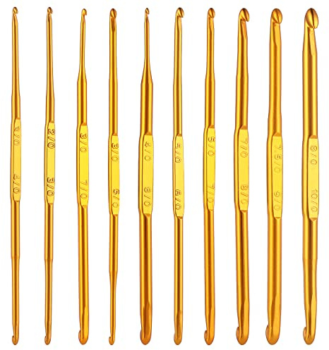 cobee Ganchos de ganchillo, 10 piezas Ganchos de ganchillo de doble punta Agujas de ganchillo doradas Kit de agujas de tejer para tejer Manualidades DIY Herramienta de ganchillo (10 tamaños)