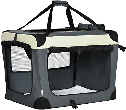 PawHut Hundebox faltbar Hundetransportbox 70 x 51 x 50 cm Transportbox mit Handgriff, Tasche Transporttasche Hundetasche für kleine Hunde Grau