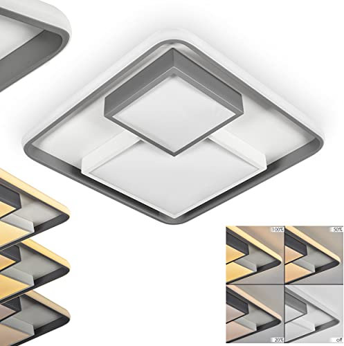 HOFSTEIN LED Deckenleuchte Casqueira, dimmbare Deckenlampe aus Metall/Kunststoff in Grau/Weiß, moderne Leuchte über herkömmlichen Lichtschalter dimmbar, 40,5 Watt, 3000 Kelvin, 2600 Lumen