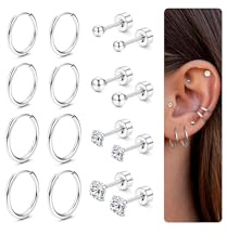 Dochais Boucles d'Oreilles Rondes En Acier Chirurgical 316L, Plaqué Or 14K - Huggie Cartilage Hypoallergénique En Zirconium Cubique - Piercing Multiple