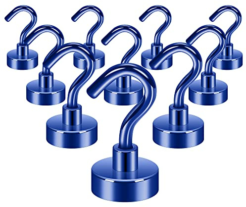 Neosmuk Ganci magnetici da 10 kg + robusti magneti da terra con gancio, gancio da crociera extra forte da appendere, gancio magnetico per cabine, barbecue (blu navy, 10 pezzi)
