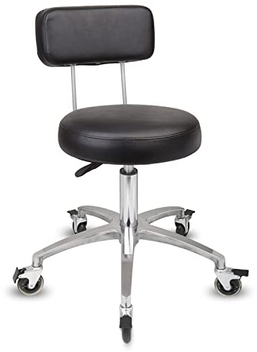 Staboos Rollhocker bis 160 kg - Premium Rundsitz mit Lehne - Praxishocker (Premium Rollen mit Bremse) Drehhocker höhenverstellbar (50 cm bis 65 cm) Rundsitz