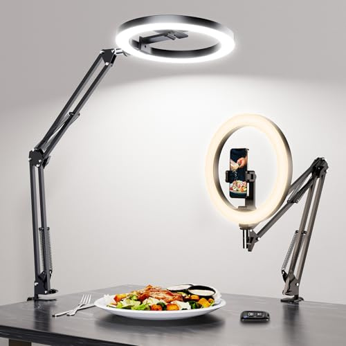 Ring Light for Desk, Overhead Phone Mount with 10 Selfie Light with Stand, Luxsure Phone Tripod with Light for Recording, Streaming, Vlogging, TikTok YouTube Creator Essentials with Bluetooth Control