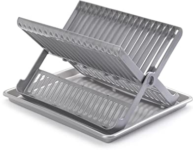 CABLEPELADO Escurreplatos Plegable de plastico con Bandeja, Secaplatos con Bandeja, Soporte para Platos, 37 cm de Largo, 33 cm de Fondo y 21 cm de Alto, Gris