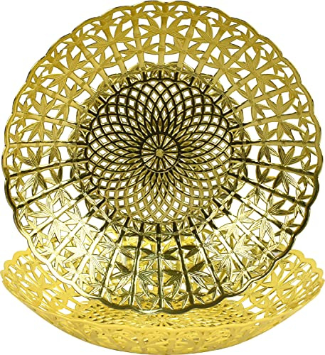 Sterling Ventures Set of 2 Decorative Serving Tray Basket Plate 28cm (Gold)