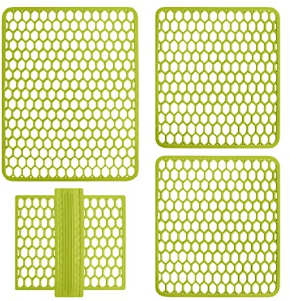 Lot de 4 tapis d'évier pour évier de cuisine colorée en caoutchouc (vert clair)